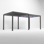 Nova Titan Plus Motorised Aluminium Pergola 6m x 3m Front Side View with Led Light Half Opened Roof