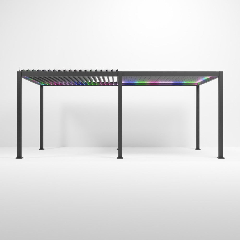 Nova Titan Plus Motorised Aluminium Pergola 6m x 3m with Half Opened Roof Front View