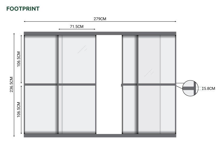 Nova Titan Transparent French Sliding Door System 3m Dimensions