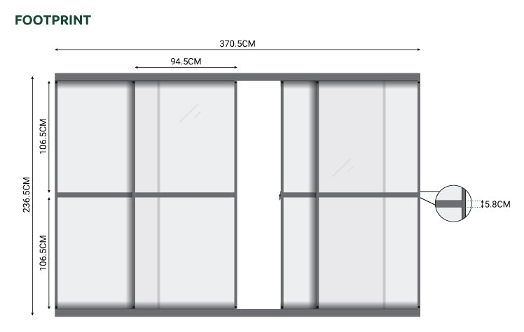 Nova Titan Transparent French Sliding Door System 4m Dimensions