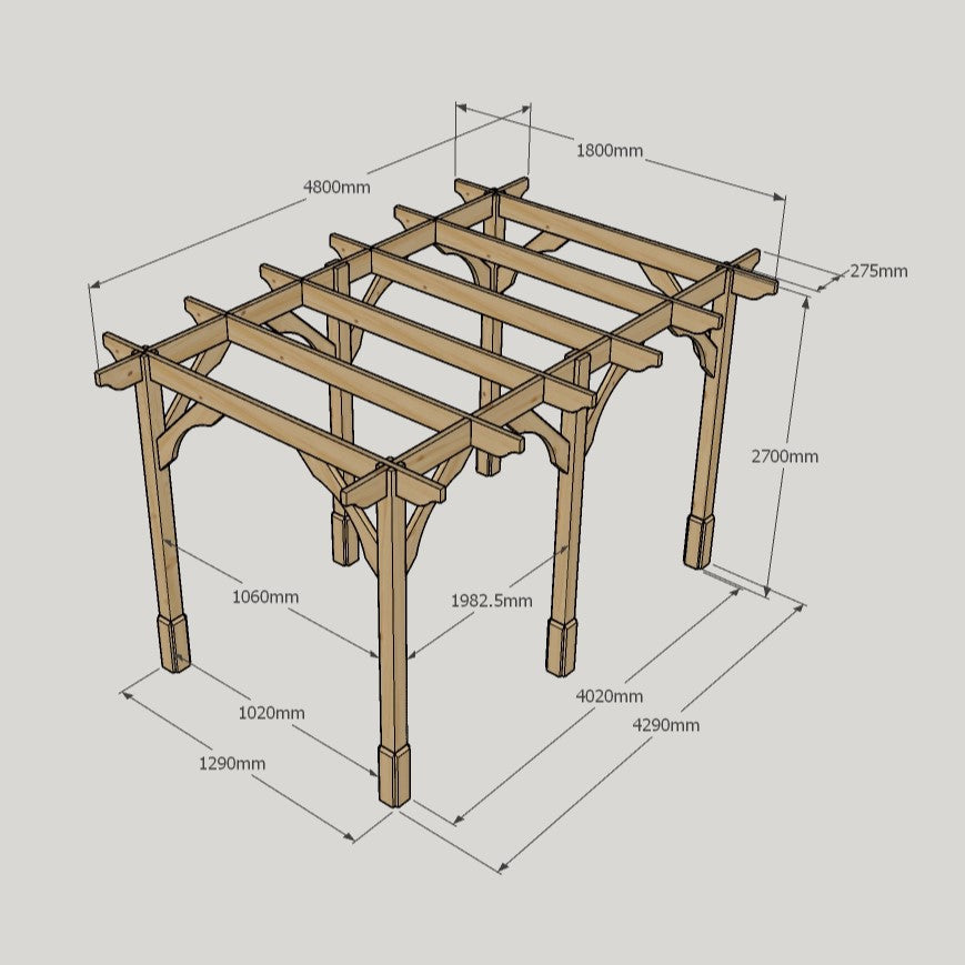 Freestanding Premium Pergola - Rustic Brown - 1.8m Width x 4.8m Length
