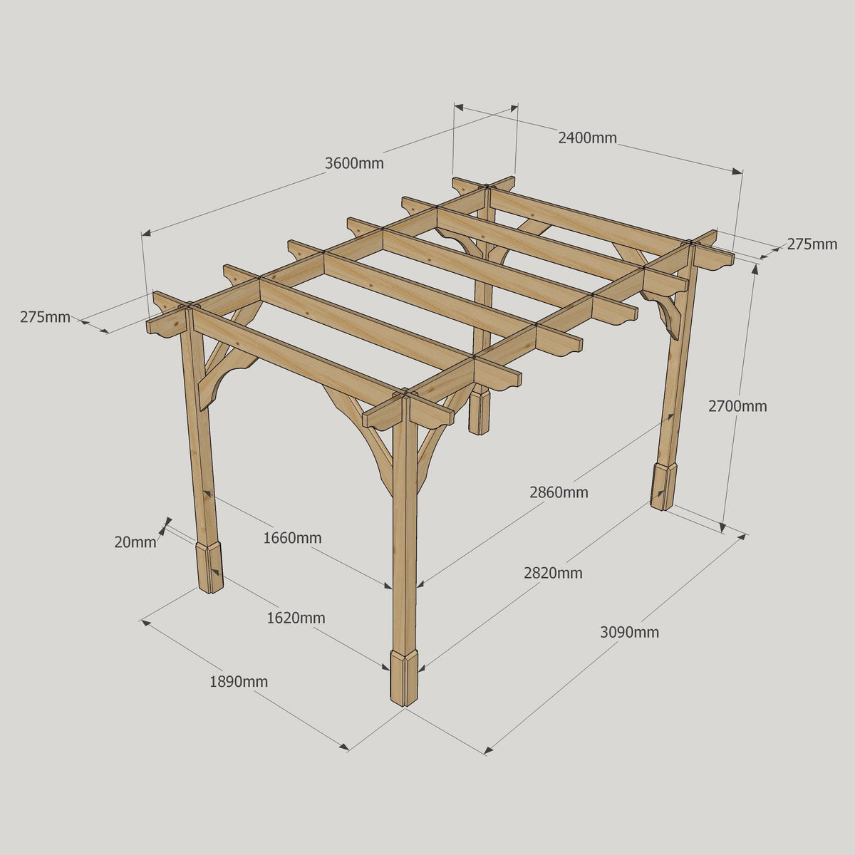 Freestanding Premium Pergola - Light Green - 2.4m Width x 3.6m Length