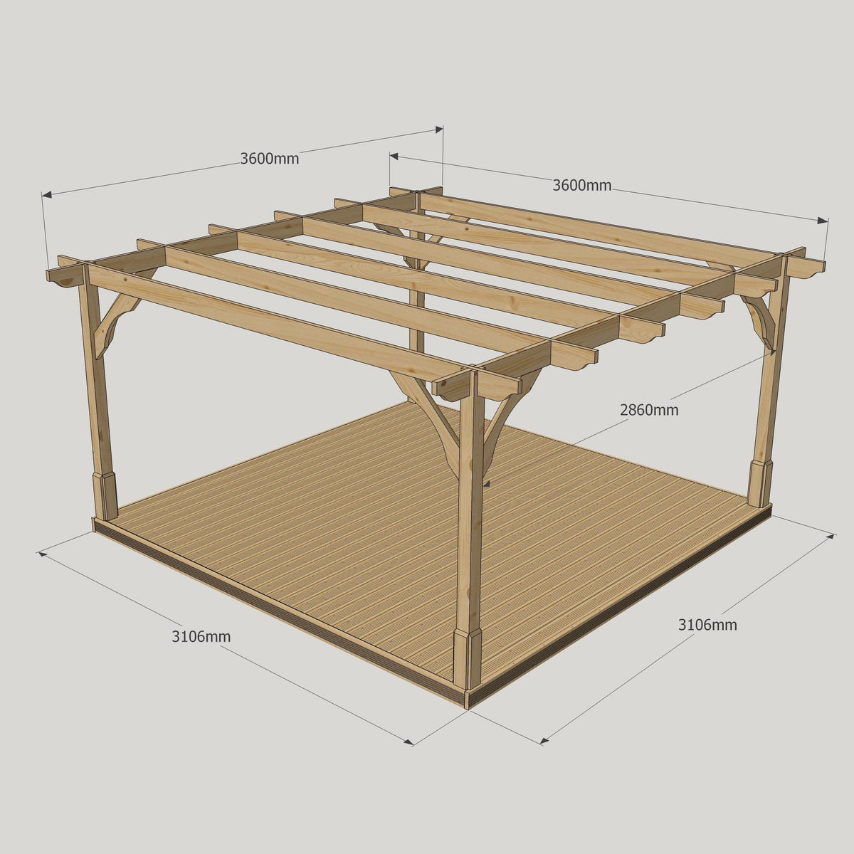 Freestanding Premium Pergola with Decking - Light Green - 3.6m Width x 3.6m Length