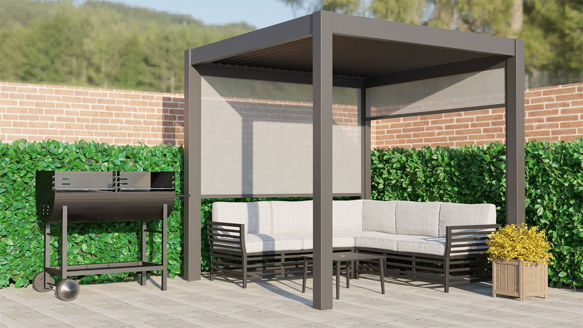 Remanso Luxury Electric Pergola 2.5x2.5 Model - Beside a BBQ Griller