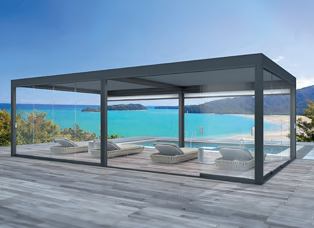 Remanso Glass Sides 4m Wide (Set of 4 Doors) with Beach at the Background