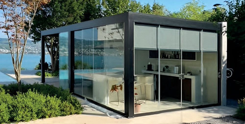 Remanso Glass Sides 4m Wide (Set of 4 Doors) with furnitures inside