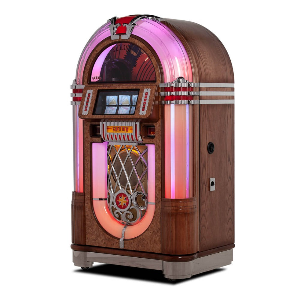 Juke Box Front View Sound Leisure Dome Top Vinyl Jukebox — Woodlark Garden Luxury