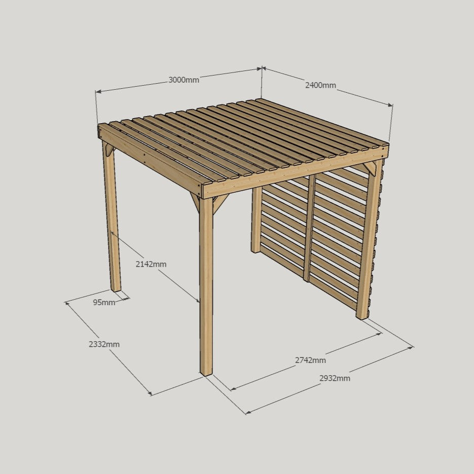 Freestanding Shade Pergola - Rustic Brown - 2.4m Width x 3m Length