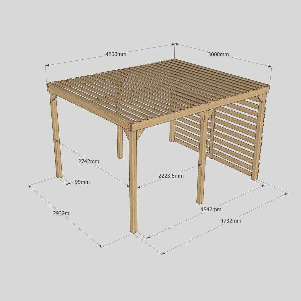 Freestanding Shade Pergola - Rustic Brown - 3m Width x 4.8m Length