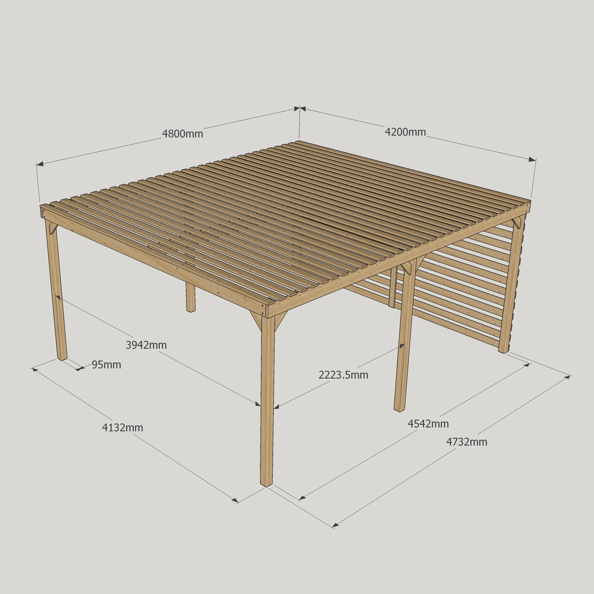 Freestanding Shade Pergola - Rustic Brown - 4.2m Width x 4.8m Length