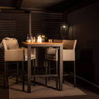 Suns Lifestyle Maranza Vented Pergola Lifestyle Elevated Table and Chairs Closed Screens