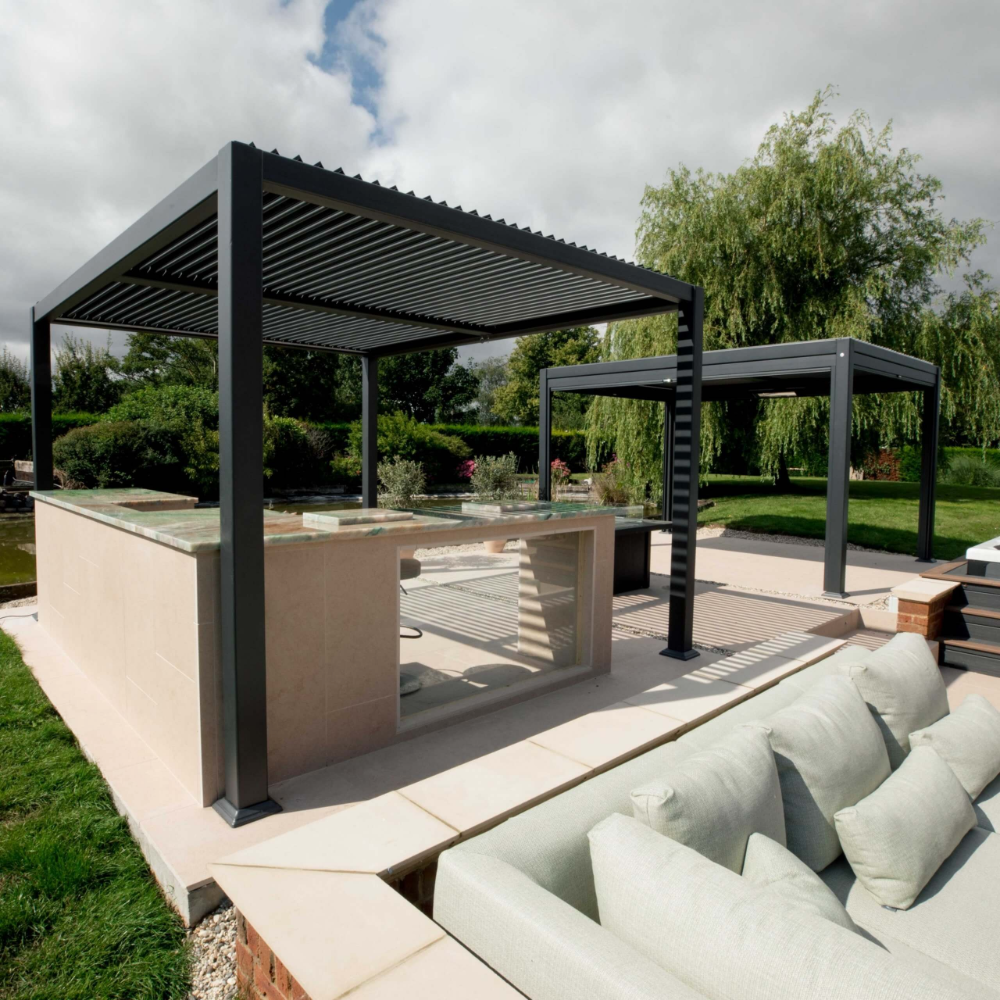 Suns Lifestyle Maranza Vented Pergola Dual Lifestyle with Sofa and Table