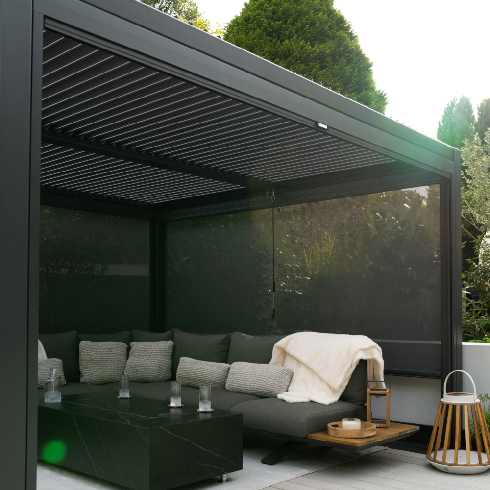 Suns Lifestyle Maranza Vented Pergola Lifestyle with Sofa and Table