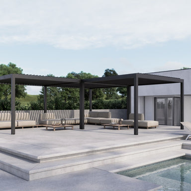 Suns Lifestyle Luxe Manual Louvered Roof Pergola Matt Gray with Sofa Set