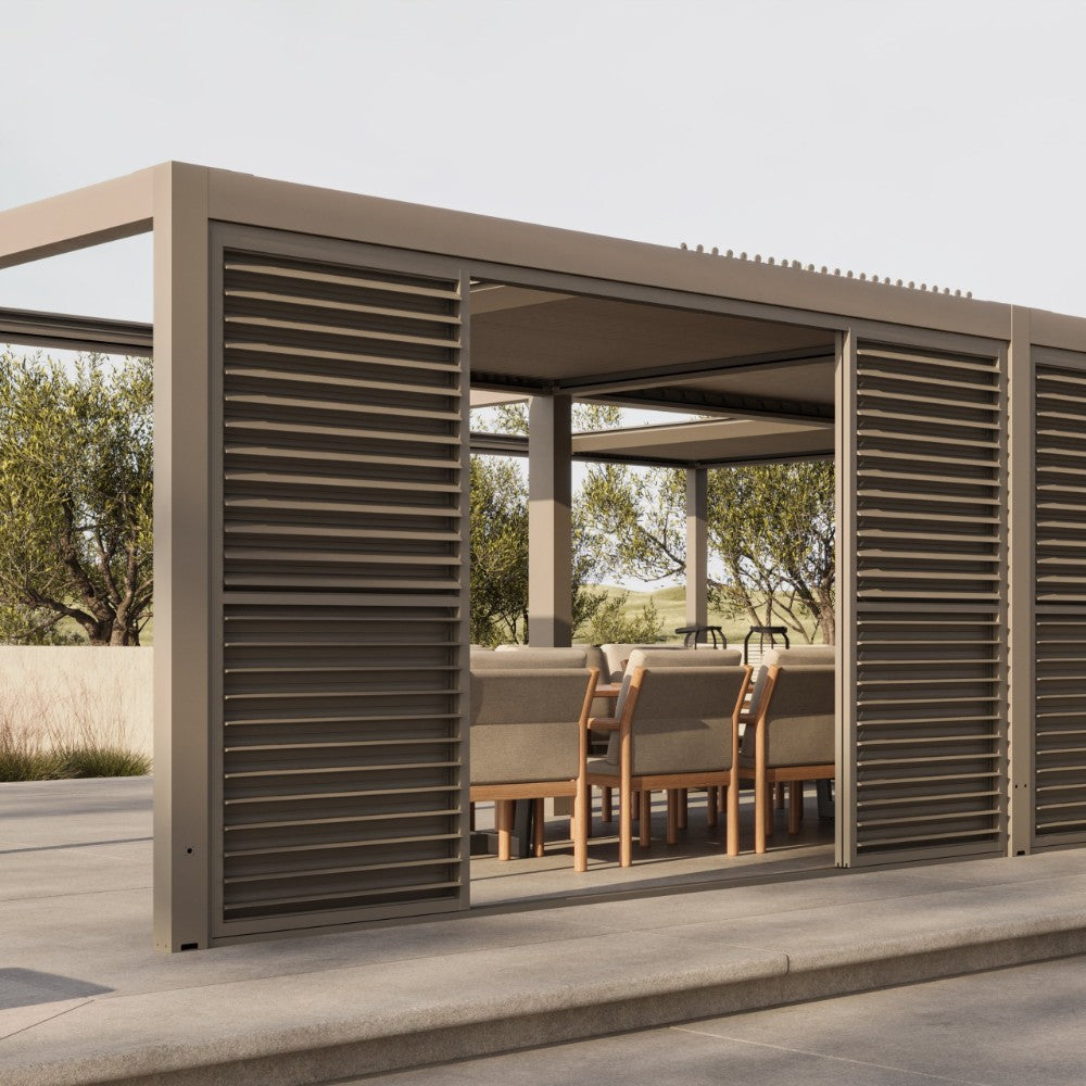 Suns Lifestyle Luxe Retractable Roof Led Pergola Side Panel Closed Outdoor View
