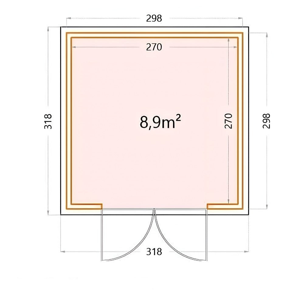 Telluria Eleganto Heavy Duty Steel Shed 3m x 3m Floor Plan