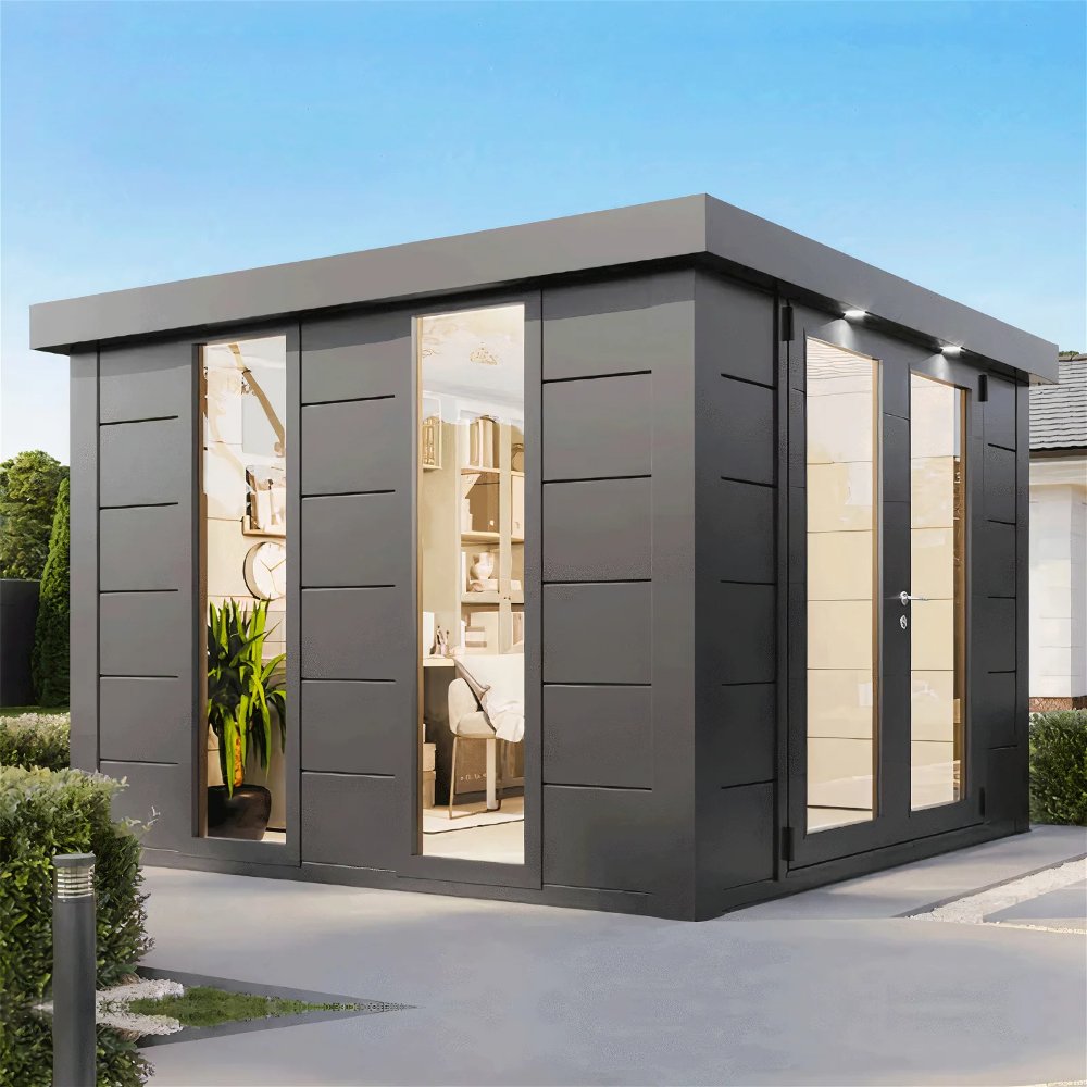 Telluria Luminato Steel Garden Room Side and Front View
