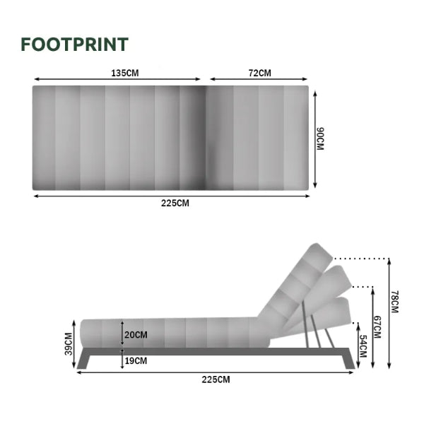 The Arabian Lounger - Aluminium Frame Sun Lounger - Dimensions