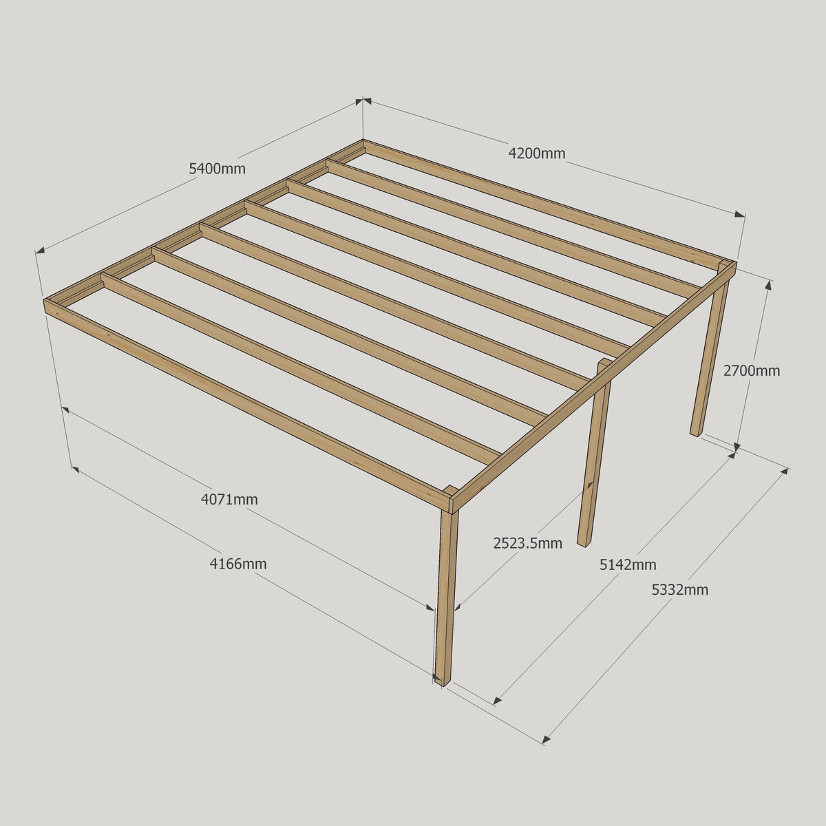 Wall Mounted Box Pergola - Light Green - 4.2m Depth x 5.4m Length