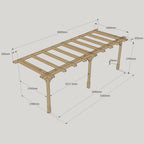 Wall Mounted Double Premium Pergola - Rustic Brown - 1.8m Depth x 6m Length