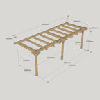 Wall Mounted Double Premium Pergola - Rustic Brown - 2.4m Depth x 6m Length