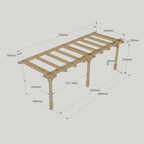 Wall Mounted Double Premium Pergola - Rustic Brown - 2.4m Depth x 7.2m Length