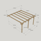 Wall Mounted Garden Pergola - Rustic Brown - 3m Depth x 4.2m Length
