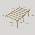 Wall Mounted Garden Pergola - Rustic Brown - 4.8m Depth x 6m Length