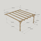 Wall Mounted Premium Pergola - Rustic Brown - 3.6m Depth x 4.2m Length