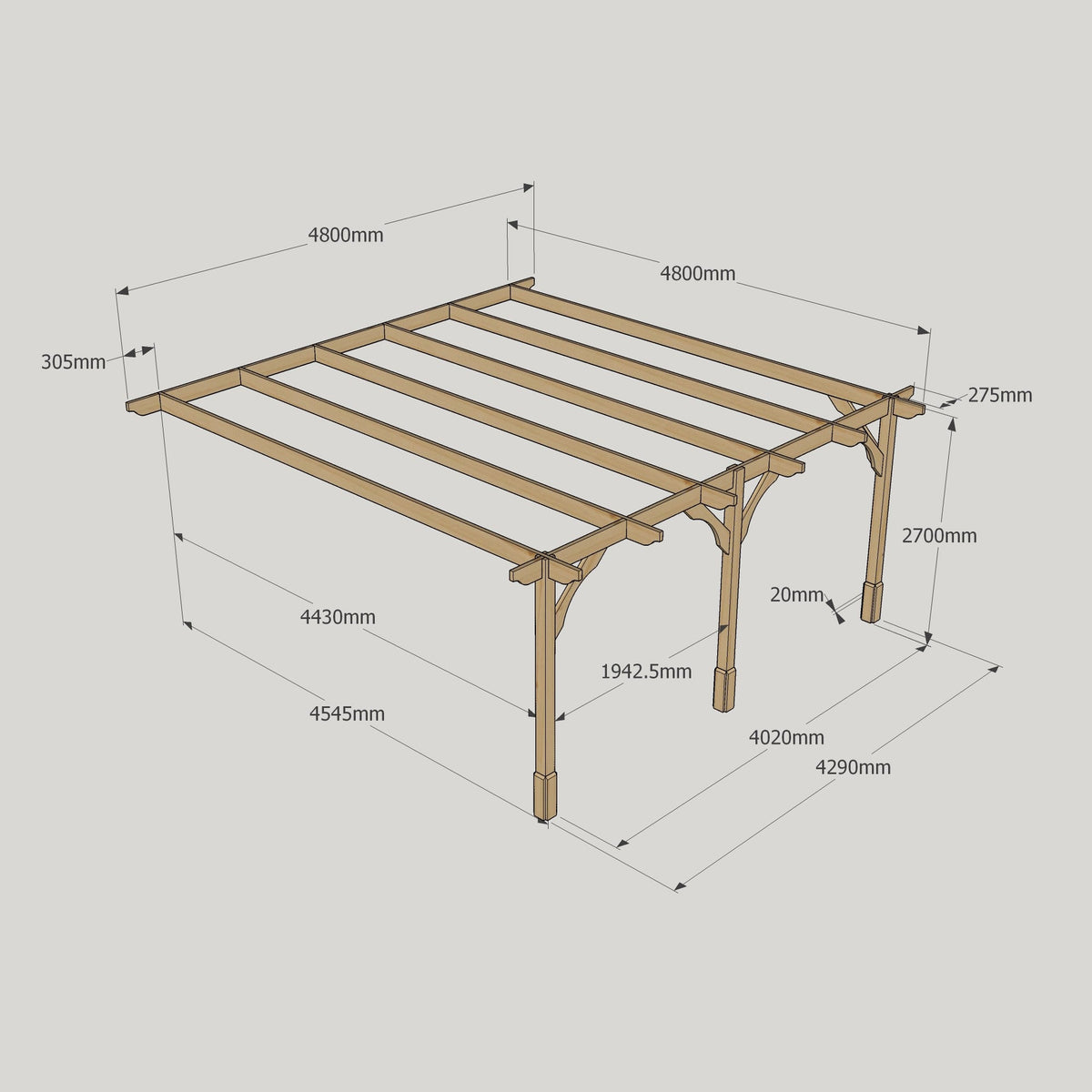 Wall Mounted Premium Pergola - Light Green - 4.8m Depth x 4.8m Length