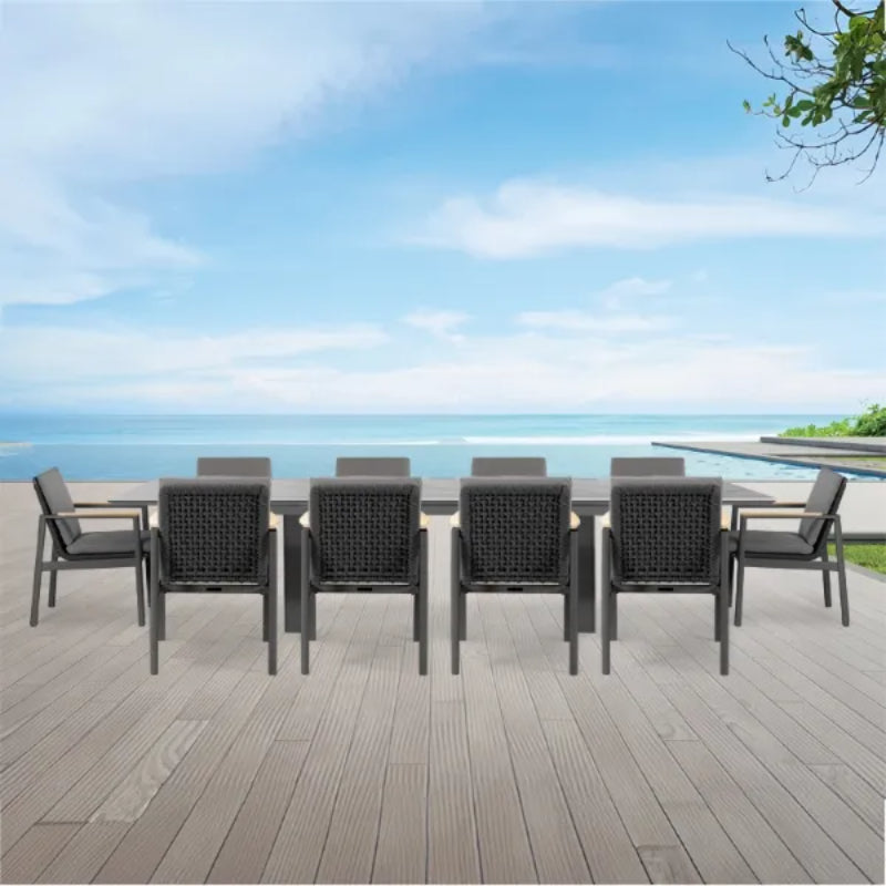 Westminster Lunar Dining Set - Rectangular 300cm x 100cm Table with 10 Chairs - Charcoal / Mid Gray Linear Table, Charcoal / Graphite Chairs