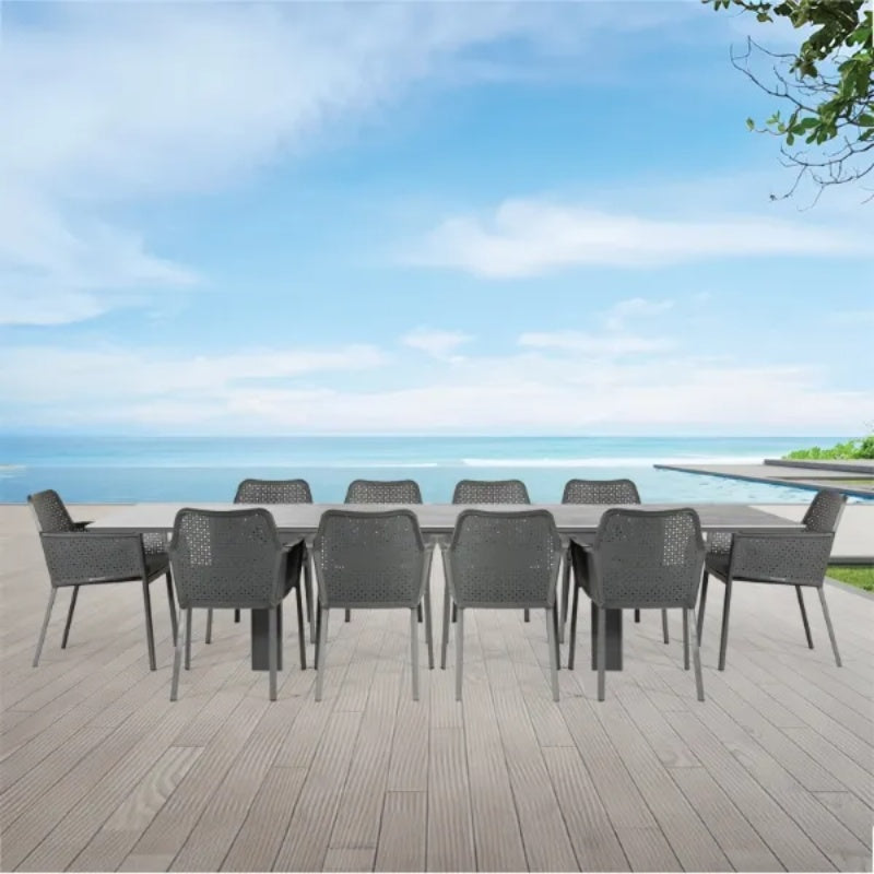 Westminster Matrix Dining Set - Rectangle 300cm x 90cm Table with 10 Chairs Charcoal / Grey Linear Table, Charcoal / Slate Chairs