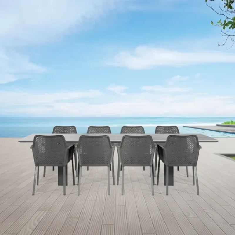 Westminster Matrix Dining Set - Rectangle 300cm x 90cm Table with 8 Chairs Charcoal / Grey Linear Table, Charcoal / Slate Chairs