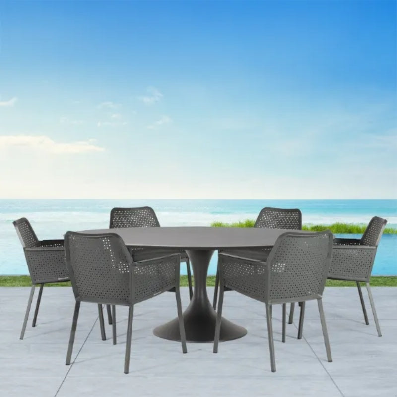 Westminster Matrix Dining Set - Round 160cm Sphere Table with 6 Chairs - Charcoal / Mid Gray Table, Charcoal / Slate Chairs