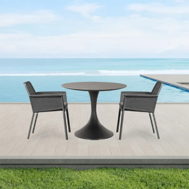 Westminster Matrix Dining Set - Round 90cm Sphere Table with 2 Chairs - Charcoal / Mid Gray Table, Charcoal / Slate Chairs