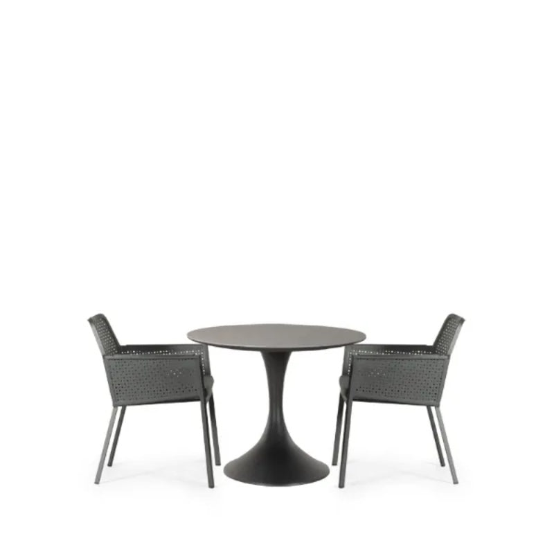 Westminster Matrix Dining Set - Round 90cm Sphere Table with 2 Chairs - Charcoal / Mid Gray Table, Charcoal / Slate Chairs, Studio Image