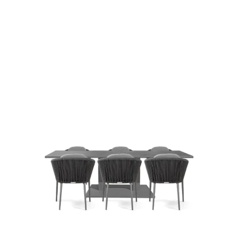 Westminster Moon Dining Set - Rectangular 200cm x 90cm Table with 6 Chairs - Charcoal / Mid Gray Table, Charcoal / Graphite Chairs, Studio Image