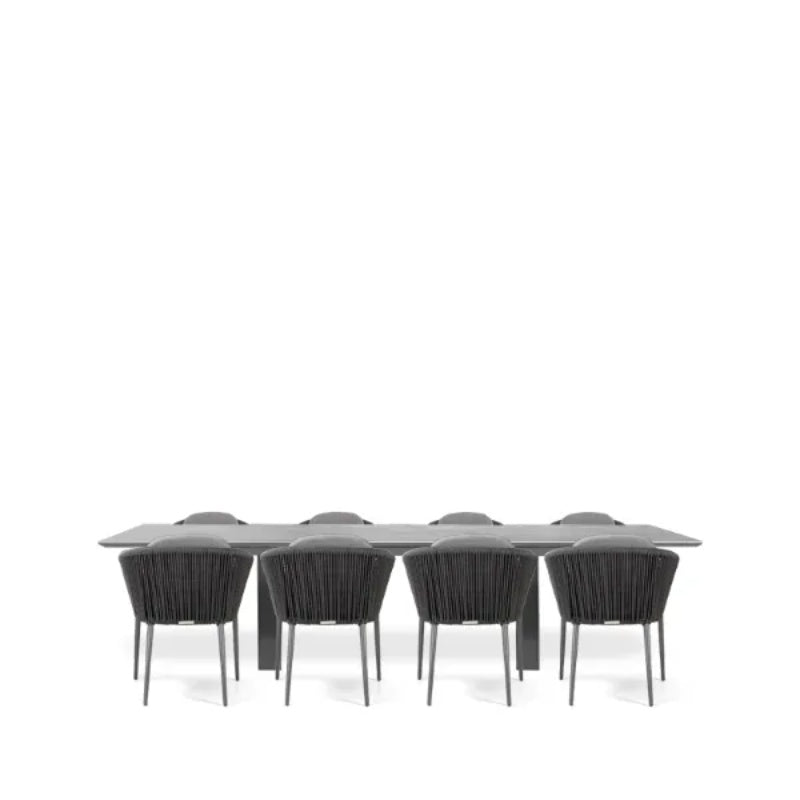 Westminster Moon Dining Set - Rectangular 300cm x 100cm Table with 8 Chairs - Charcoal / Mid Gray Table, Charcoal / Graphite Chairs