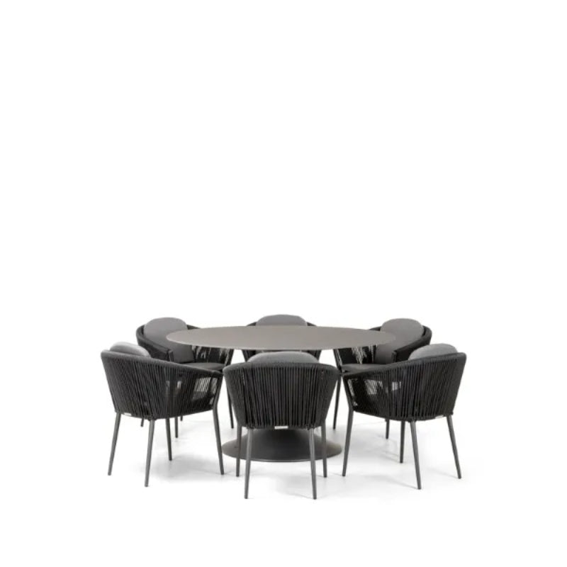 Westminster Moon Dining Set - Round 160cm Table with 6 Chairs - Charcoal / Mid Gray Table, Charcoal / Graphite Chairs