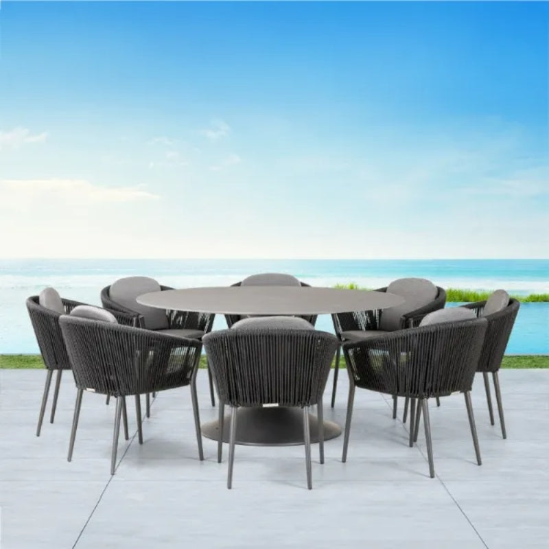 Westminster Moon Dining Set - Round 160cm Table with 8 Chairs - Charcoal / Mid Gray Table, Charcoal / Graphite Chairs