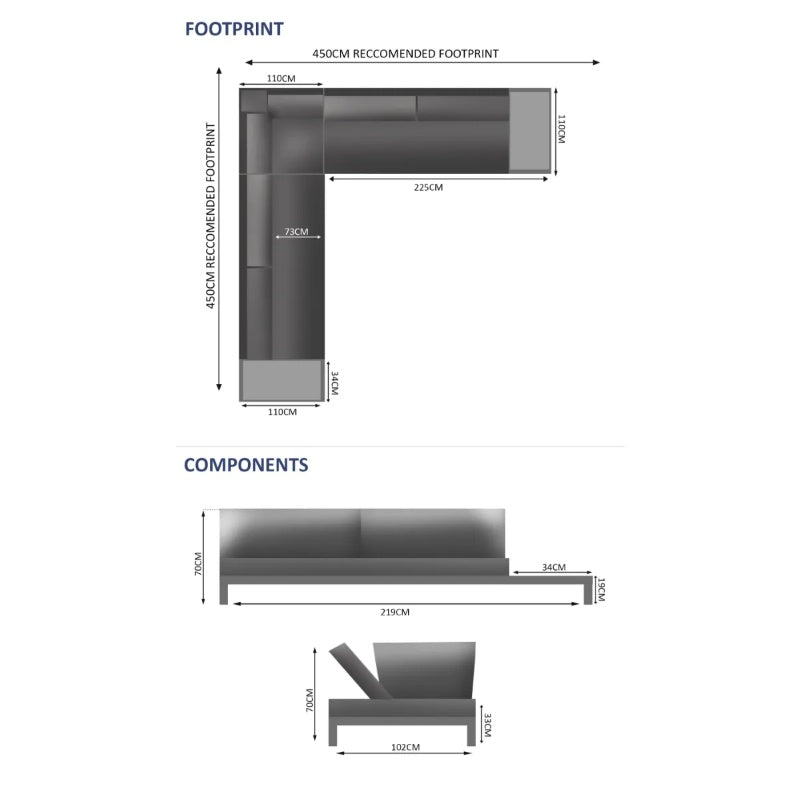 Westminster Motion Fabric Sofa Set - 7 Seater DImensions