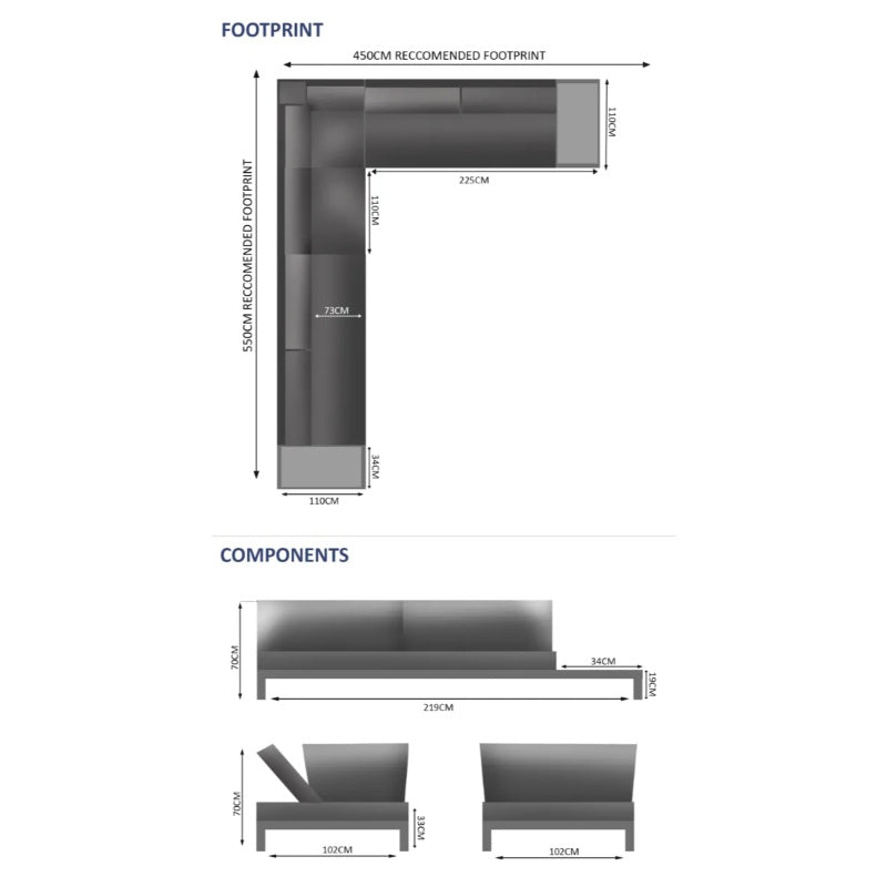 Westminster Motion Fabric Sofa Set - 8 Seater Dimensions