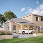 Wall Mounted Felt Shingle Roof Carport - Light Green - 2m Depth x 7.22m Width