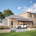 Wall Mounted Felt Shingle Roof Carport - Rustic Brown - 2.5m Depth x 7.22m Width