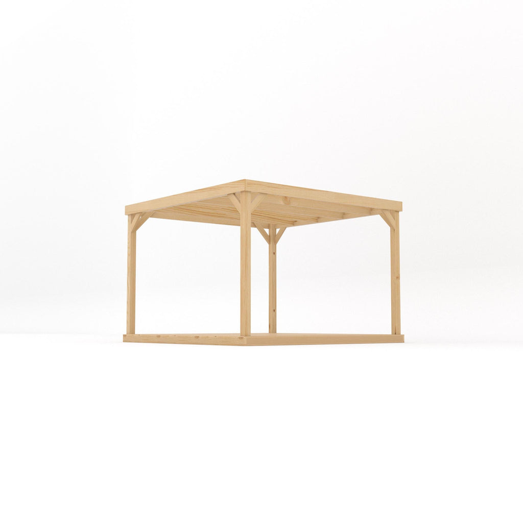 Freestanding Box Pergola with Decking - Light Green - 3m Width x 3m Length