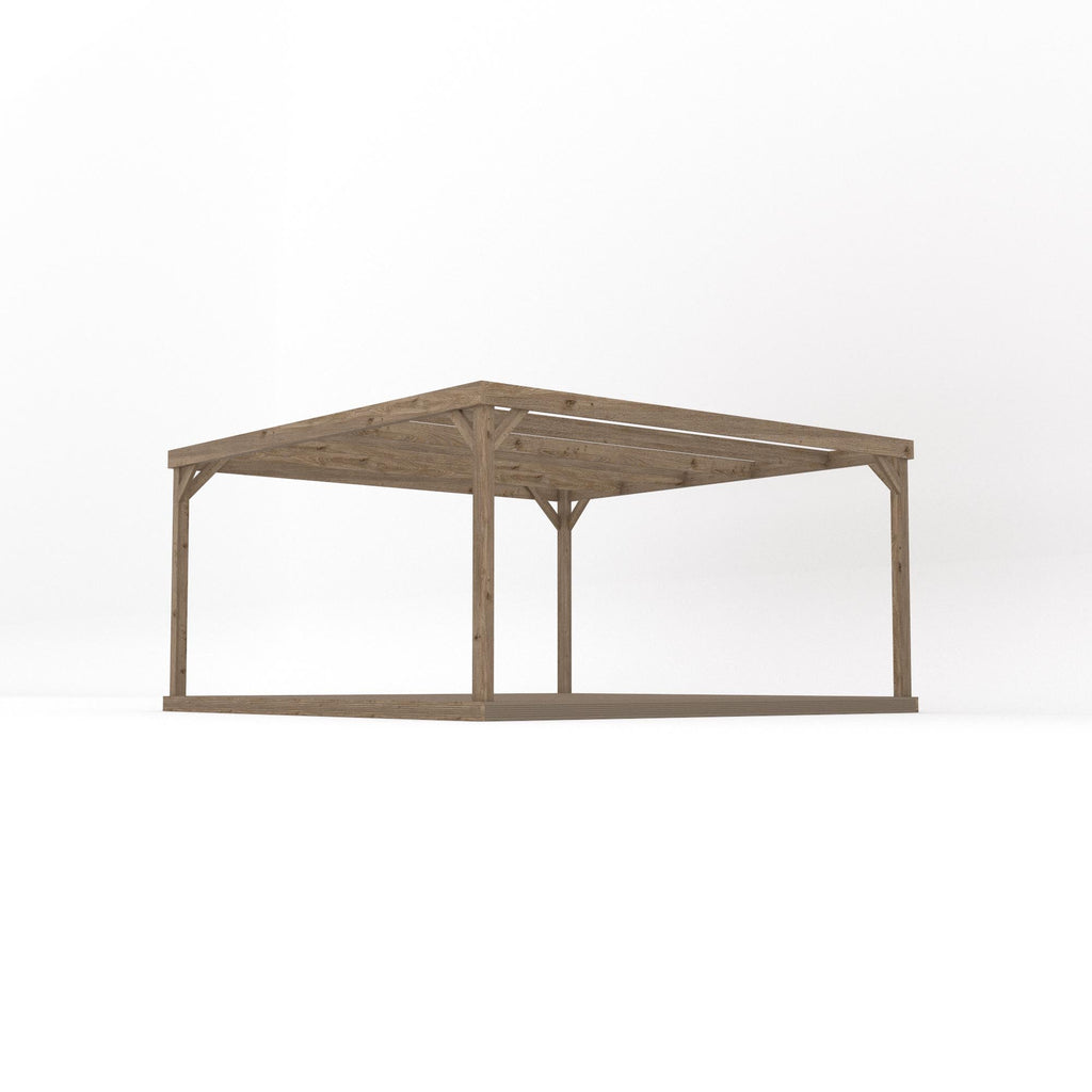 Freestanding Box Pergola with Decking - Rustic Brown - 4.2m Width x 4.2m Length