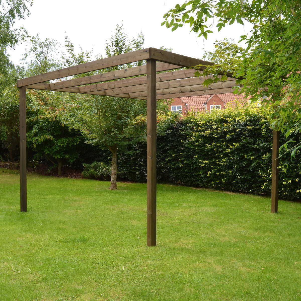 Freestanding Box Pergola - Rustic Brown - 3m Width x 3.6m Length