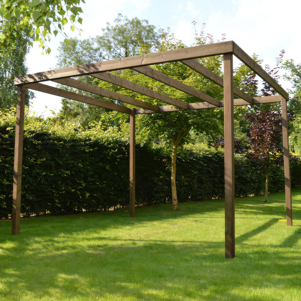Freestanding Box Pergola - Rustic Brown - 3m Width x 3.6m Length