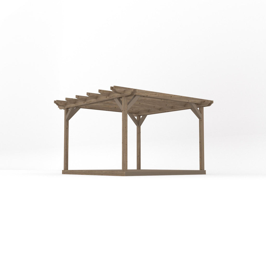 Freestanding Double Garden Pergola with Decking - Rustic Brown - 3.6m Width x 3.6m Length