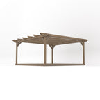 Freestanding Double Garden Pergola with Decking - Rustic Brown - 4.8m Width x 4.8m Length